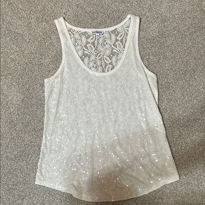 Express Ivory Sequin Lace Tank Top